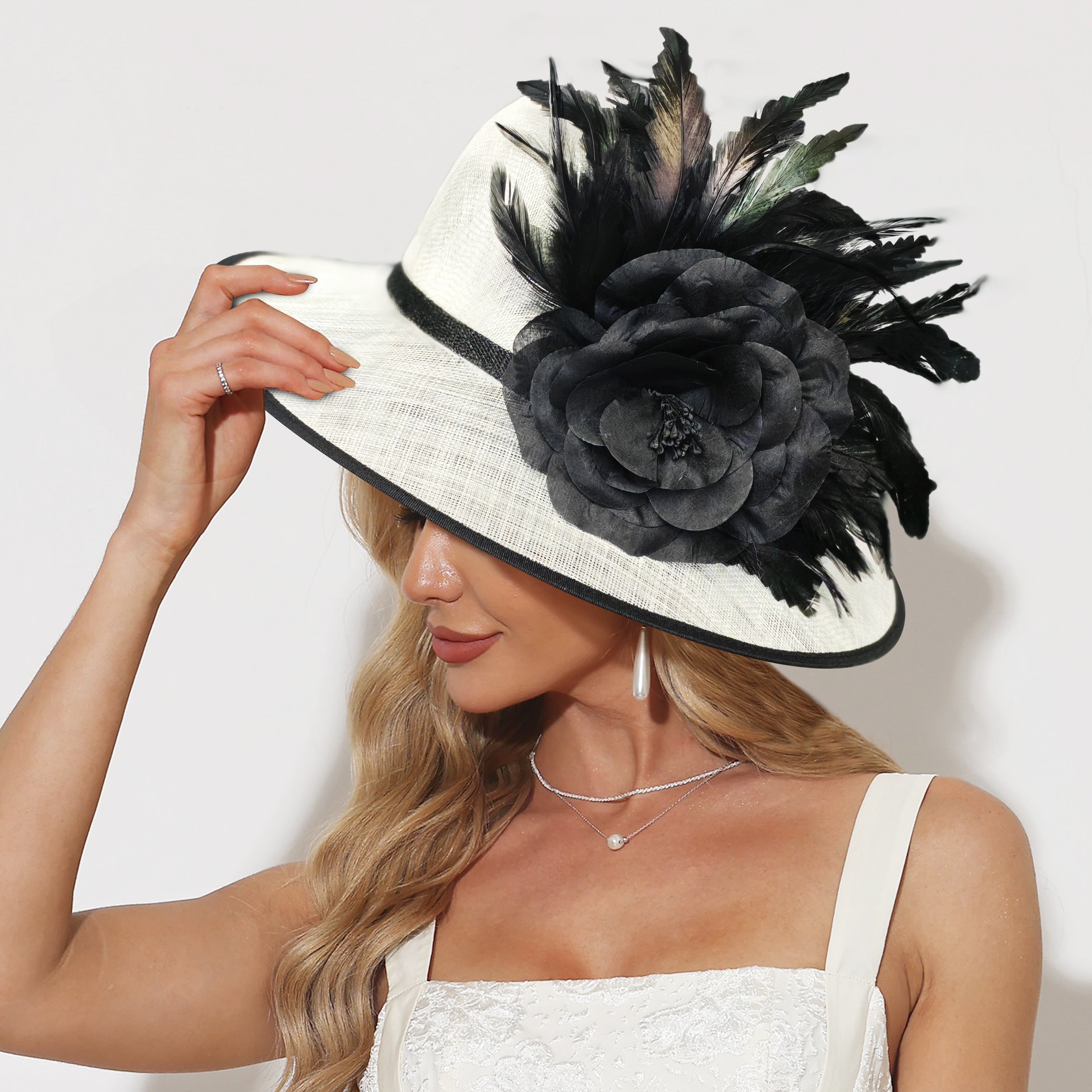 Kentucky Derby Hat Fascinator Elegant Formal Ocassion Black Multi Colored Floral Derby Hats For Women Kentucky Derby Hats Elegant Organza  main image 4