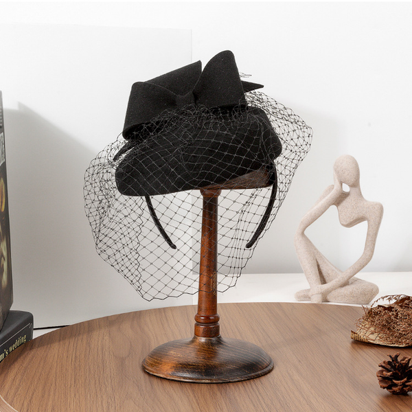 Women Elegant Winter Bow Veil Wool Wedding Kentucky Derby Fascinators With Headband