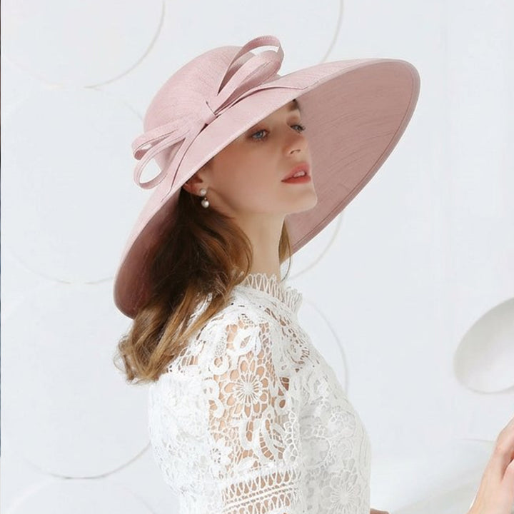 Elegant Wide Brim Church Hat with Structured Bow for 