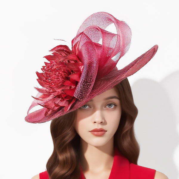 Women's Wide Brim Flower Twist Bow Sinamay Kentucky Derby Church Hats With Headband