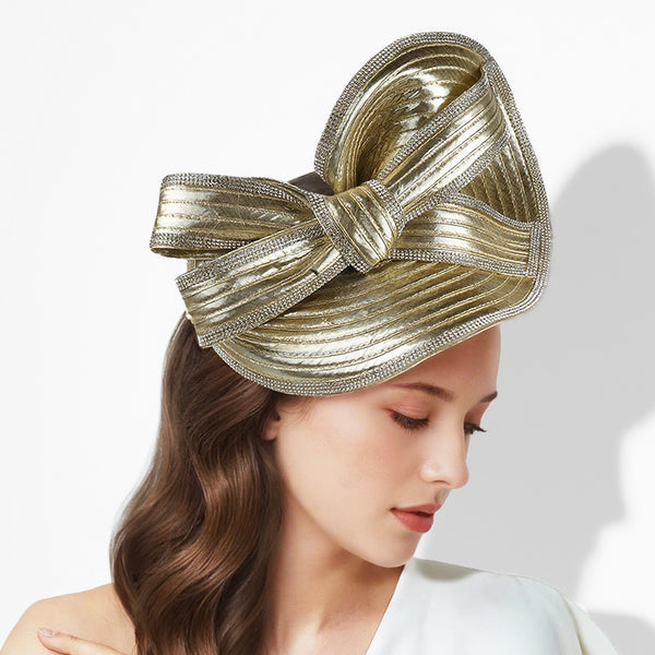 Women's Gorgeous Rhinestone Bow Kentucky Derby Saucer Hats With Headband
