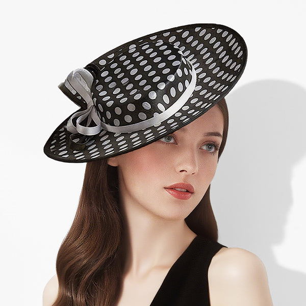 Women's Vintage Bow Polka Dot Kentucky Derby Saucer Hats With Clip