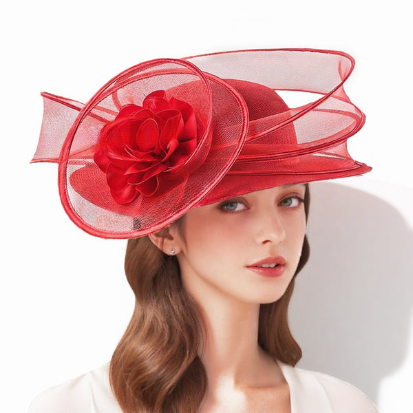 Women's Wide Brim Flower Faux Sinamay Kentucky Derby Church Hats