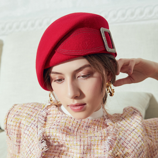 Women's Classic Winter Buckle Wool Cocktail Wedding Guest Beret Hats