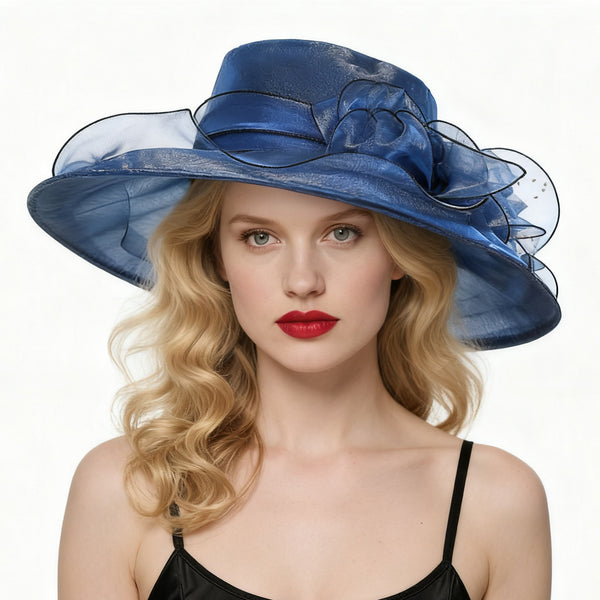 Women's Wide Brim Organza With Bowknot Kentucky Derby Church Hats