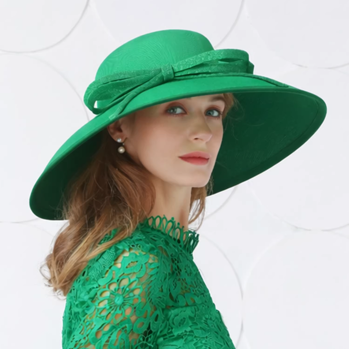 Elegant Wide Brim Church Hat with Structured Bow for 