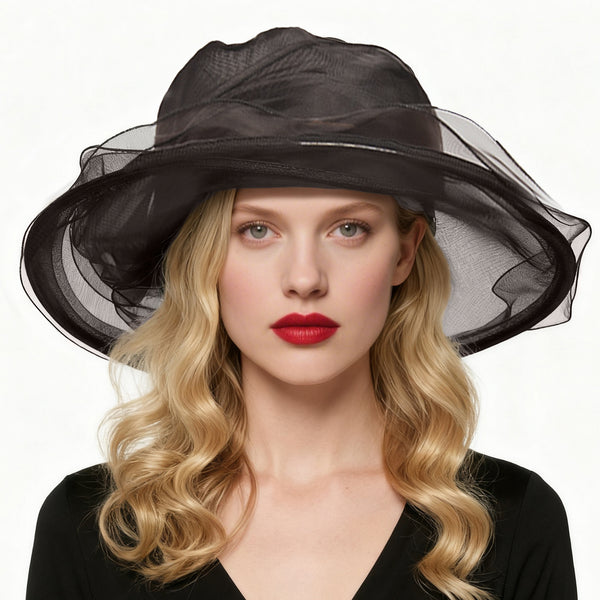 Women's Wide Brim Organza With Flower Kentucky Derby Church Hats