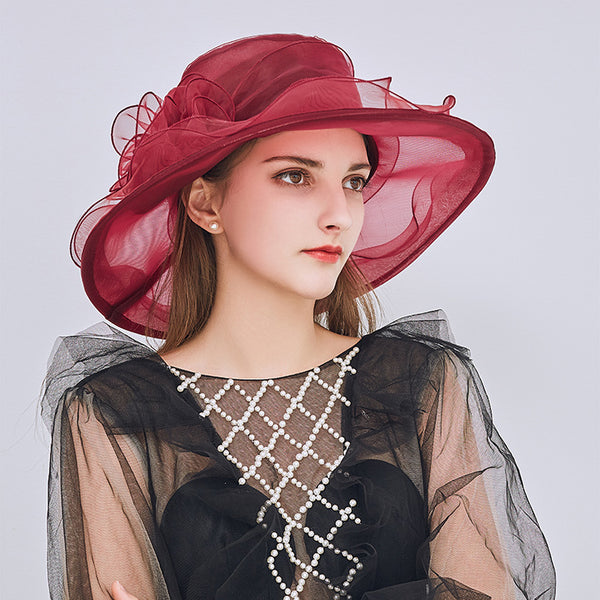 Women's Wide Brim Organza With Flower Kentucky Derby Church Hats