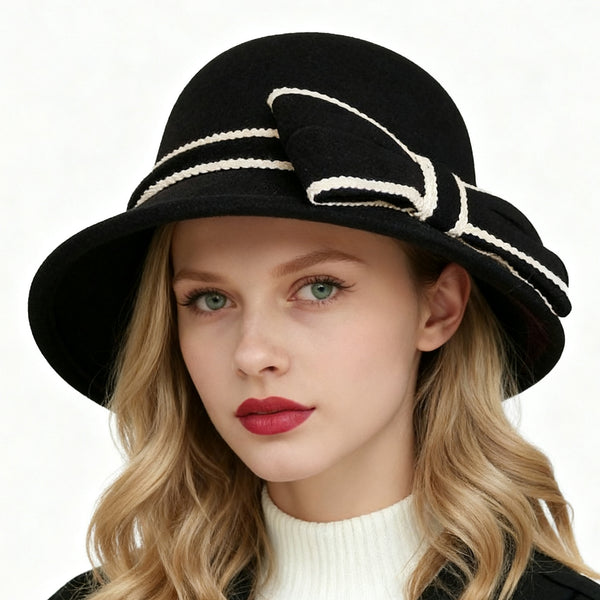 Women's Classic Winter Felt With Bowknot Cocktail Bowler Hats Church Hats