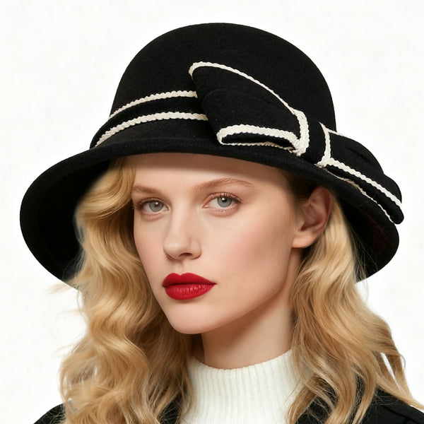 Women's Classic Winter Felt With Bowknot Cocktail Bowler Hats Church Hats