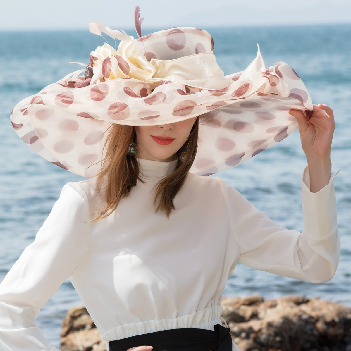 Playful Multicolor Polka Dot Organza Wide Brim Hat with 