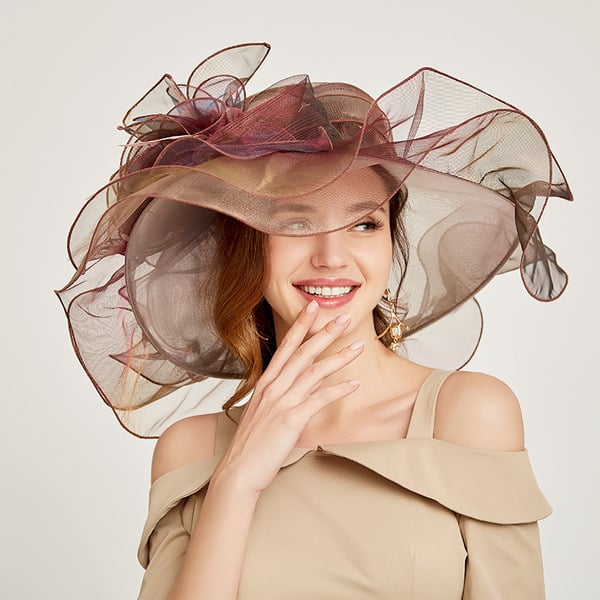 Women's Wide Brim Organza With Flower Kentucky Derby Church Hats