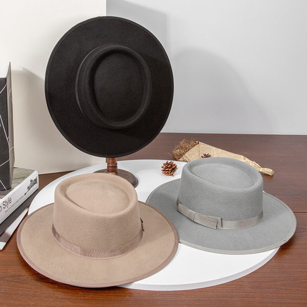 Flat Brim Winter Bow Wool Wedding Fedora Hats