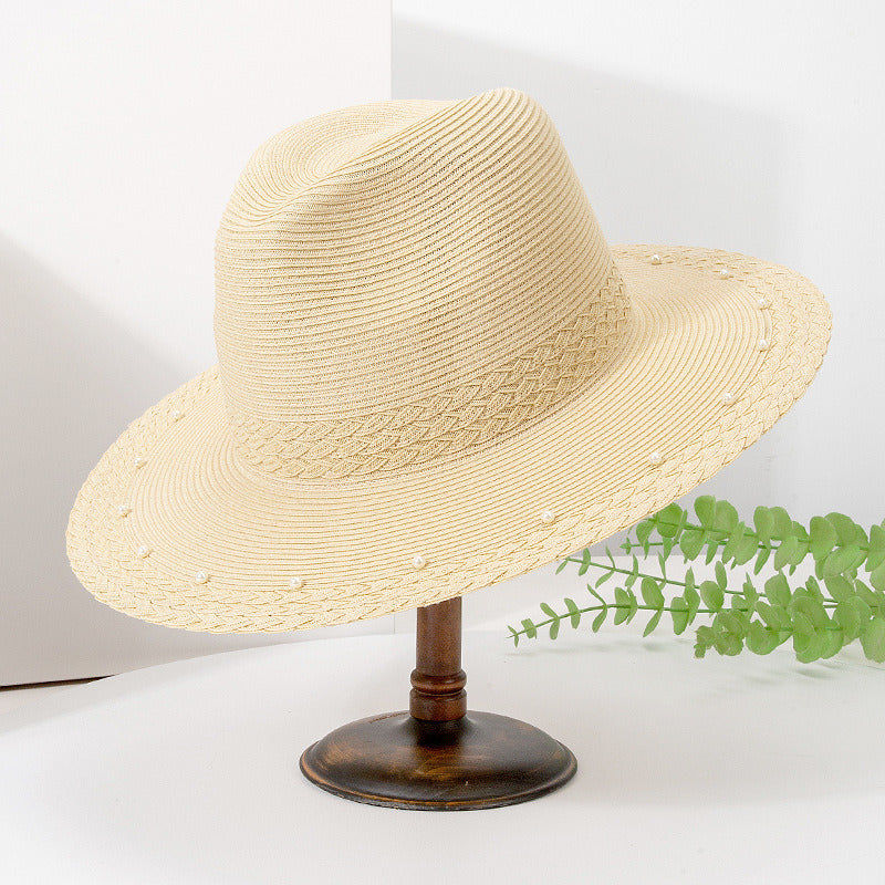 Straw Pearl-Trim Sun Hat - Natural Natural Pearl Trim Oversized Straw Summer Hat | Boohoo USA main image 4