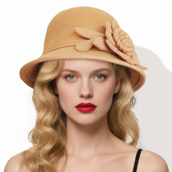 Women's Elegant Winter Felt With Flower Cocktail Bowler Hats Church Hats