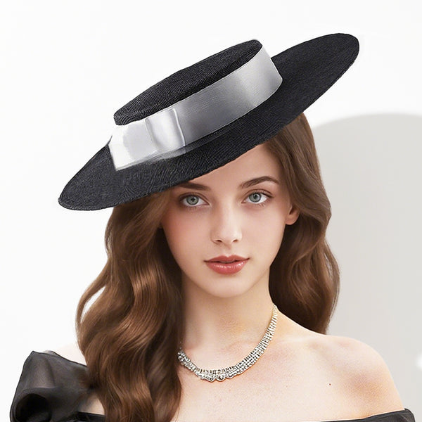 Women's Vintage Bow Ribbons Faux Sinamay Kentucky Derby Saucer Hats With Clip