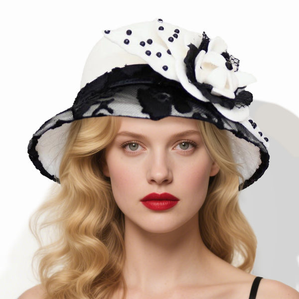 Women's Vintage Winter Felt With Flower Rhinestone Lace Cocktail Bowler Hats Church Hats