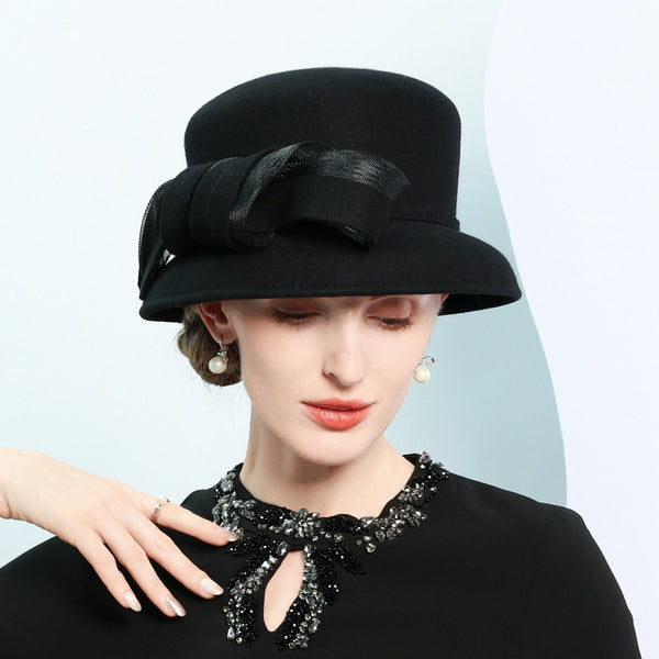 Women's Vintage Winter Wool With Bowknot Special Occasion Cloche Hats - 416659