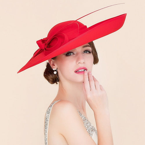 Red Womens Sheer Organza Wide Brim Hat With Ribbon Accent Elegant Style Women Organza Mesh Sun Hat Wide Brim Summer Beach Party  main image 3