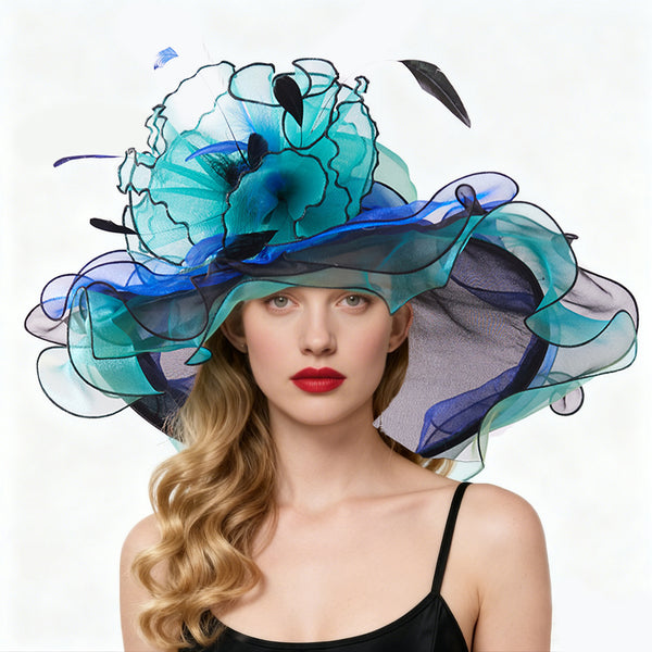 Women's Wide Brim Organza With Flower Kentucky Derby Church Hats