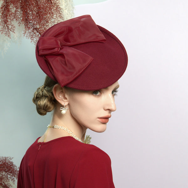 Women's Winter Wool Bowknot Cocktail Saucer Hats Fascinators With Hair band
