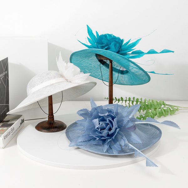 Women's Wide Brim Faux Feather Flower Sinamay Kentucky Derby Church Hats