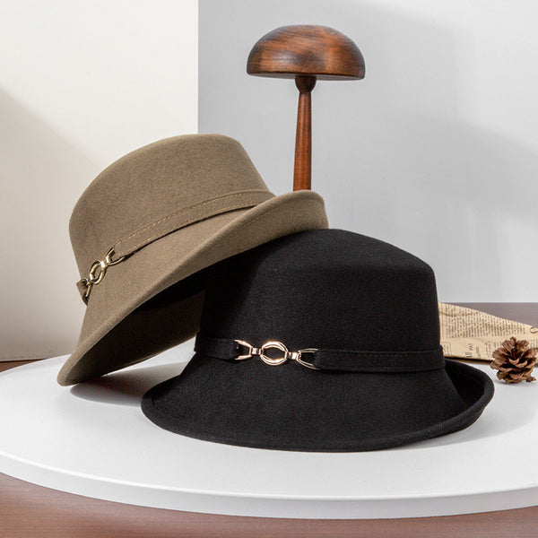Women Simple Winter Band Wool Wedding Tea Party Bowler Hats