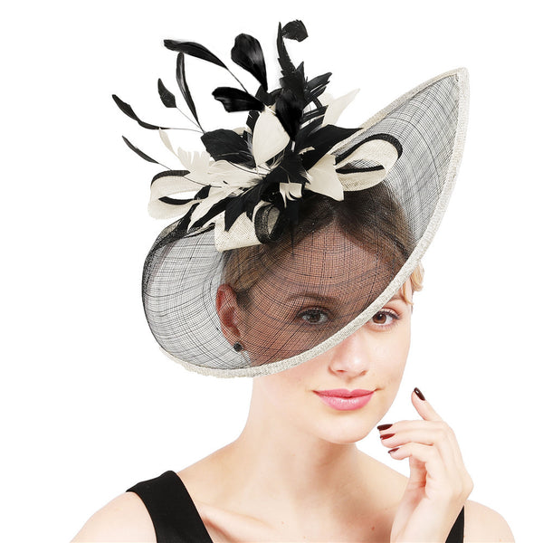 Women's Sinamay With Faux Feather Kentucky Derby Saucer Hats Fascinators With Clip