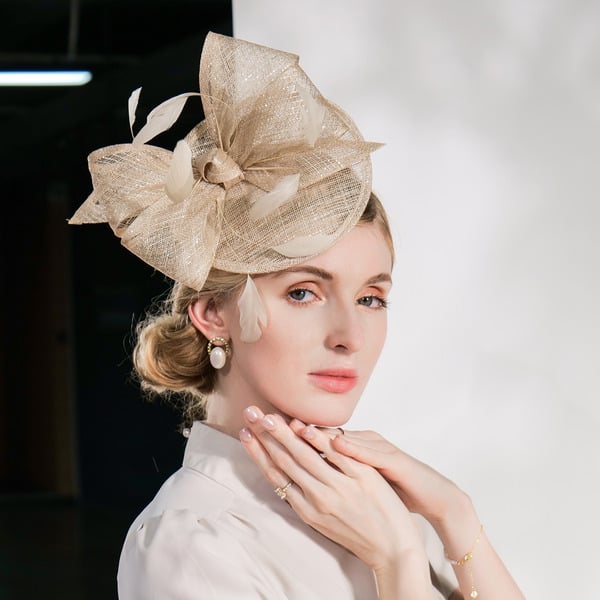 Women's Sinamay With Bowknot Faux Feather Kentucky Derby Saucer Hats Fascinators With Headband