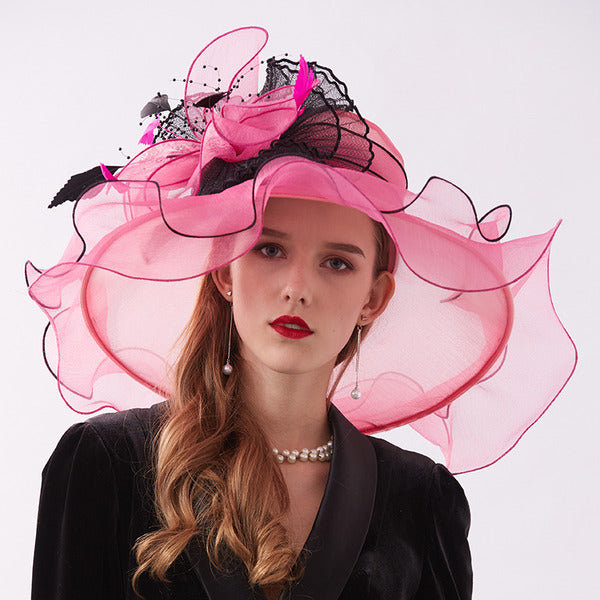 Women's Wide Brim Organza With Flower Kentucky Derby Church Hats