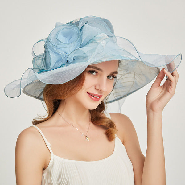 Women's Wide Brim Organza With Flower Kentucky Derby Church Hats