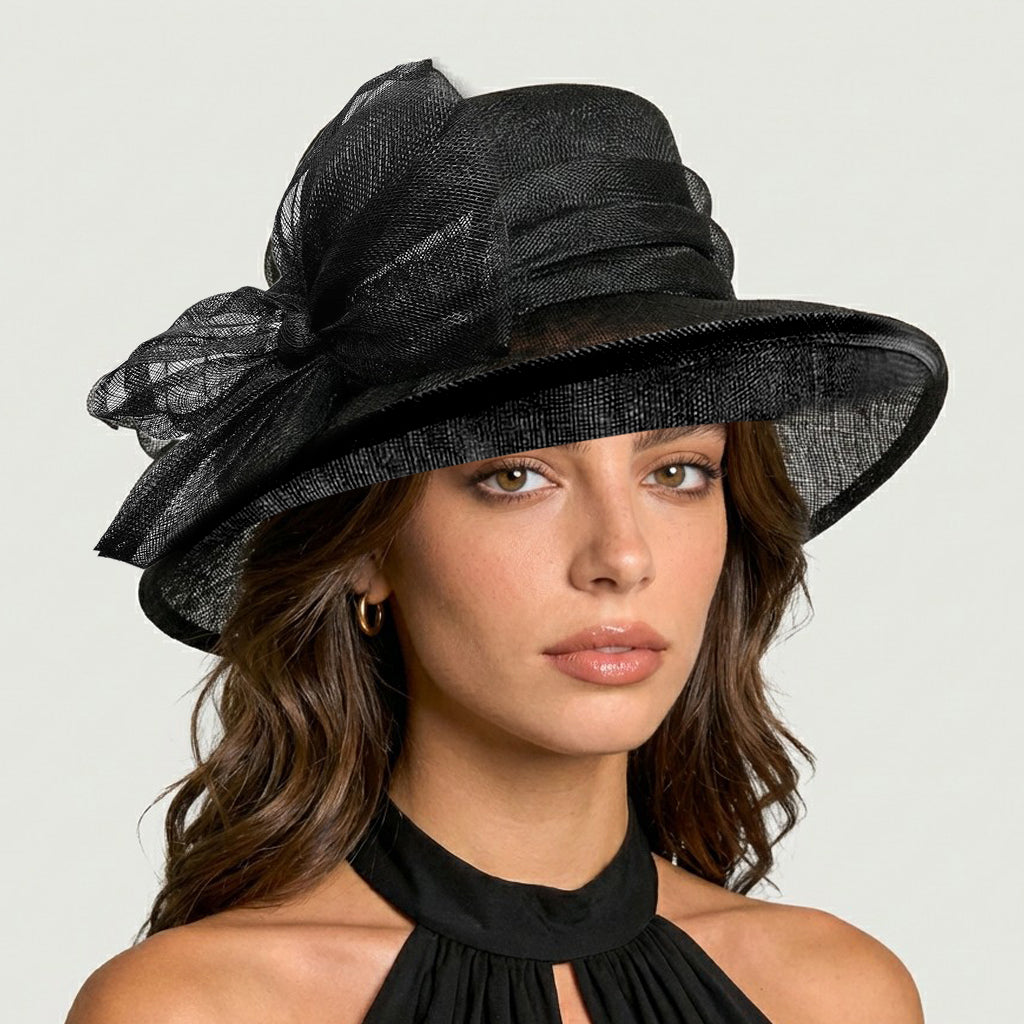 Elegant Sinamay Wide Brim Hat with Sculptural Bow for Kentucky Derby ...