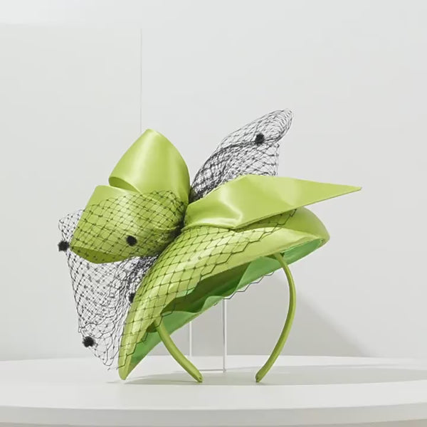 Women Vintage Bow Veil Satin Wedding Kentucky Derby Fascinators With Headband