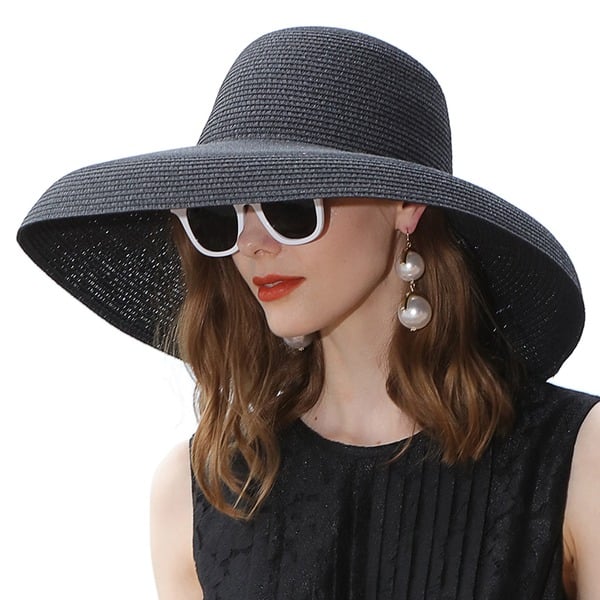 Black Wide Brim Summer Holiday Straw Kentucky Derby Hat