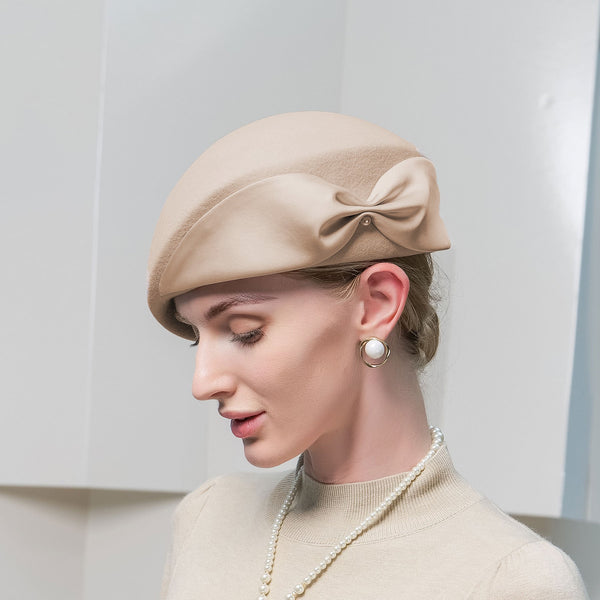 Camel Bowknot Winter Wool Beret Hats